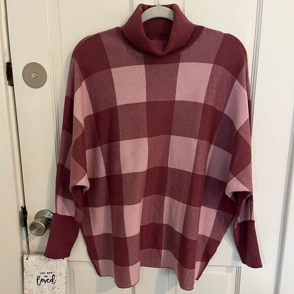 Alfani Plaid Turtleneck Sweater Wine color Size Petite Medium - Picture 1 of 6